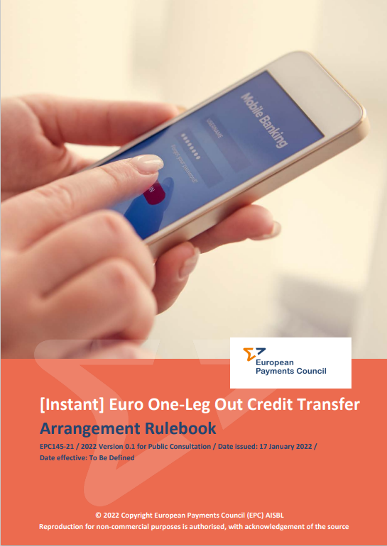 Cover of the EPC Euro One-Leg Out Credit Transfer Arrangement Rulebook consultation document.