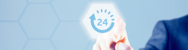 Hand selecting a 24-hour symbol on a digital interface, representing Instant Payments available around the clock.