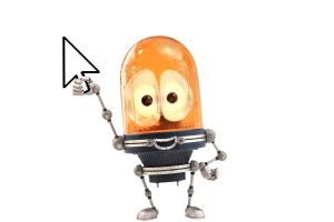 Cartoon warning character Harm Alarm holding a computer cursor.