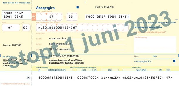 Dutch IBAN Acceptgiro payment form.