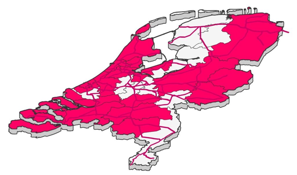Map of the Netherlands showing the rollout of OVpay on public transport.