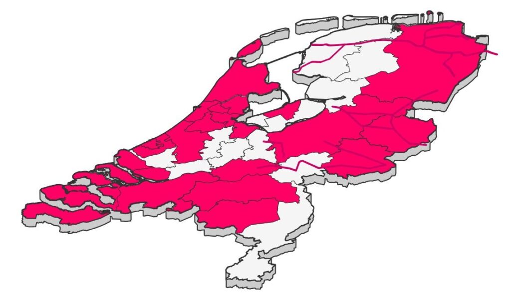 Map of the Netherlands showing the regional roll-out of OVpay in December 2022.