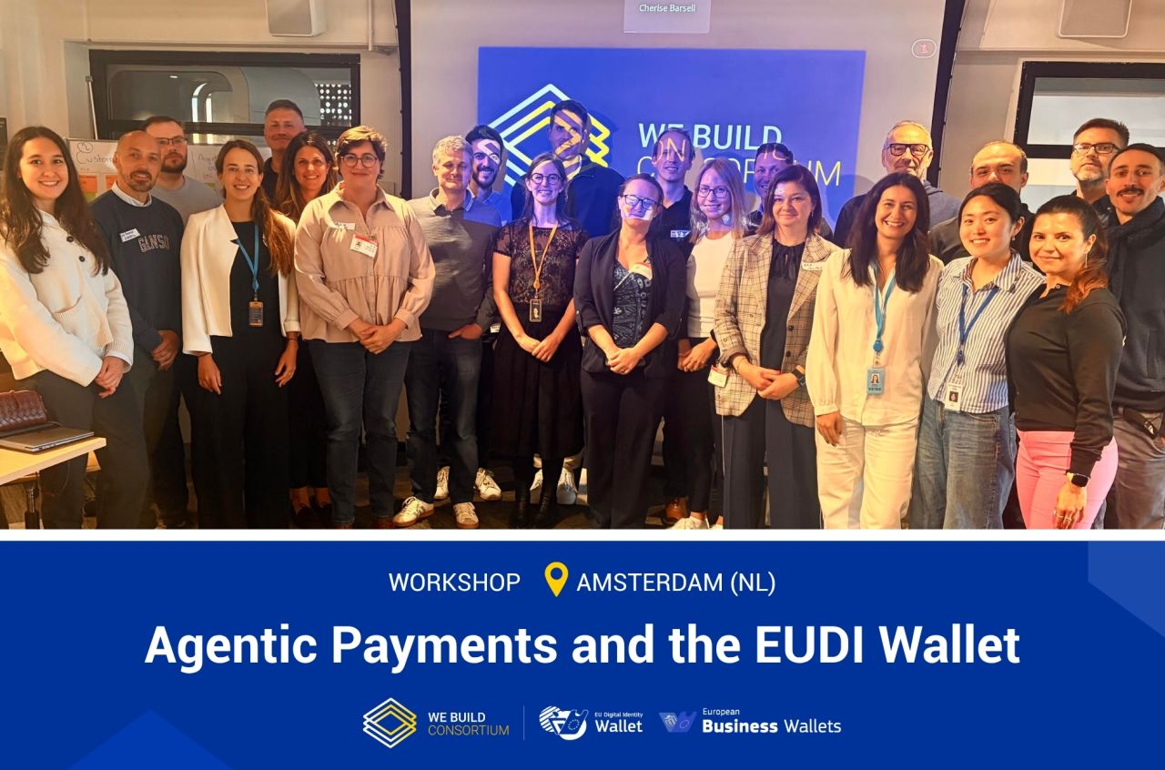 Groep deelnemers poseert bij workshop “Agentic Payments and the EUDI Wallet” in Amsterdam.